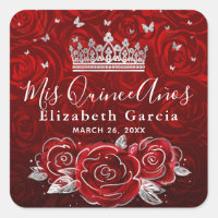 Silber und Rote Rose Elegante Template Square Stic