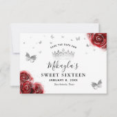 Silber und Rote Rosen Elegant Save The Date (Vorderseite)
