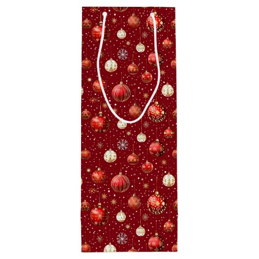Silber und Rote Weihnachtsbälle Geschenktüte Für Weinflaschen (Rückseite)