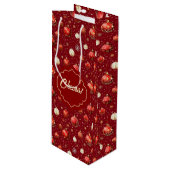 Silber und Rote Weihnachtsbälle Geschenktüte Für Weinflaschen (Vorderseite Schrägansicht)