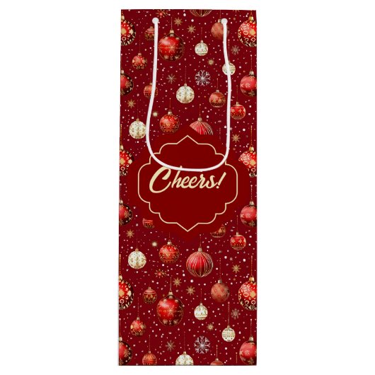 Silber und Rote Weihnachtsbälle Geschenktüte Für Weinflaschen (Vorderseite)