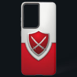 Silber und Roter Schild mit überkreuzten Schwerter Samsung Galaxy Hülle<br><div class="desc">: Eine auffallende Digitalgrafik mit einem Schild mit zwei gekreuzten Schwertern in der Mitte. Der Hintergrund ist in Silber und Rot unterteilt,  perfekt in die Form des Schildes,  um seine Form zu verdeutlichen. Dieses hochauflösende Design ist perfekt für mittelalterliche,  kriegerische und fantasievolle Kunstliebhaber.</div>