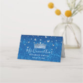 Silber und Royal Blue Rose Eleganter geklappter Ti Platzkarte (Rückseite)