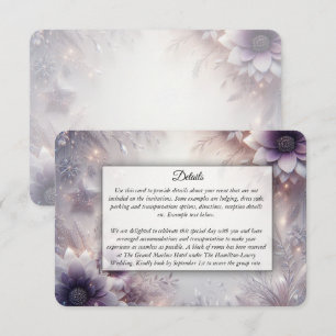 Silber und sanfte Amethyst Winterblüten Hochzeit Begleitkarte