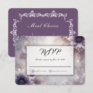 Silber und sanfte Amethyst Winterblüten Hochzeit RSVP Karte