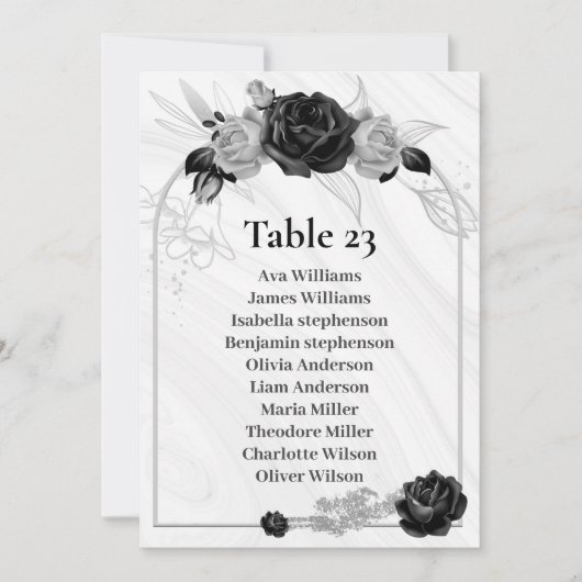 Silber- und Schwarz-Blume Sitzkarte Tischnummer (Vorderseite)