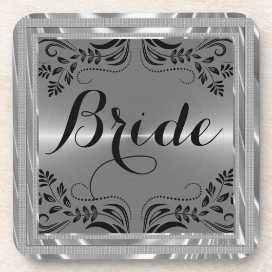 Silber- und Schwarz-Flora-Rahmen-Brillentext Untersetzer (Vorderseite)