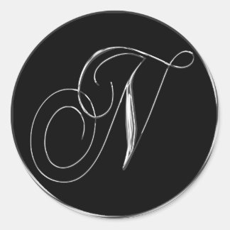 Silber und Schwarz formale Hochzeitmonogramm n Sie Runder Aufkleber