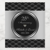 Silber und Schwarz Geometrische Form - 25. Jahrest Weinetikett (Einzelnes Label)