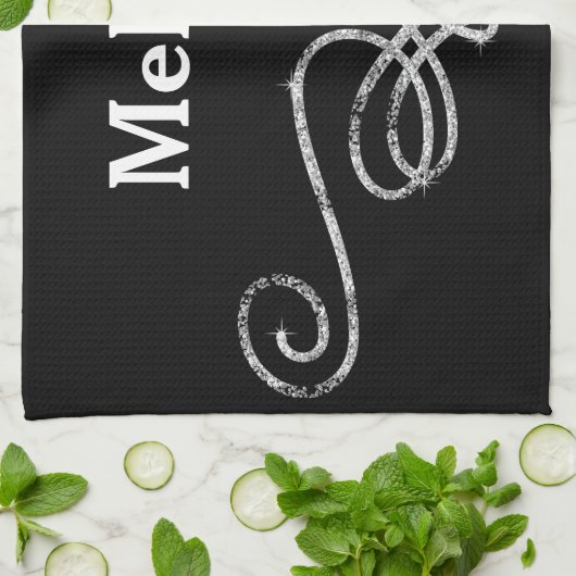 Silber und Schwarz Geschirrtuch (Gefaltet)