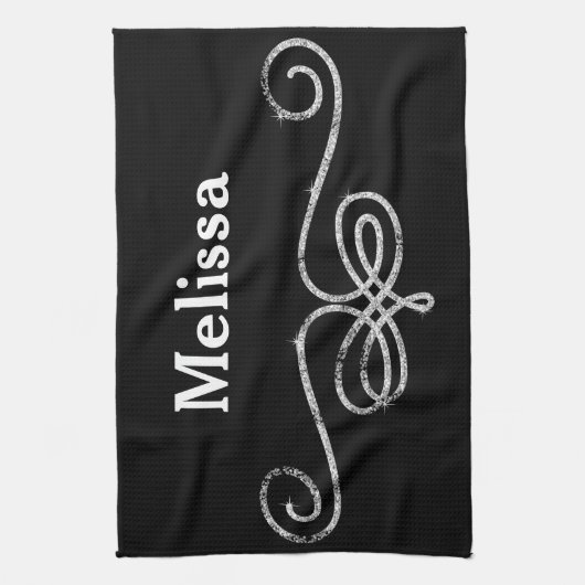 Silber und Schwarz Geschirrtuch (Vertikal)