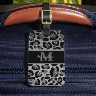 silber und schwarz glittery monogrampersonalisiert gepäckanhänger