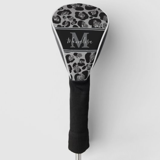 silber und schwarz glittery monogrampersonalisiert golf headcover (Vorderseite)