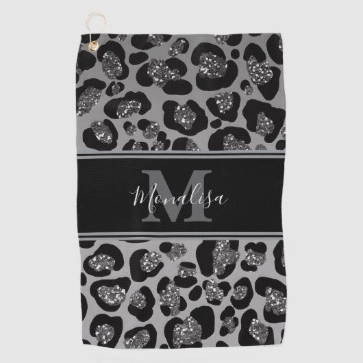 silber und schwarz glittery monogrampersonalisiert golfhandtuch (Vorderseite)