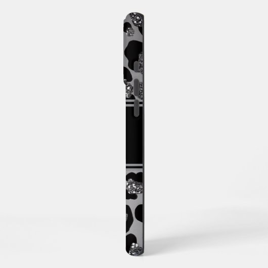 silber und schwarz glittery monogrampersonalisiert iPhone hülle (Linke Seite)