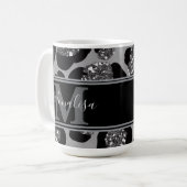 silber und schwarz glittery monogrampersonalisiert kaffeetasse (Vorderseite Links)