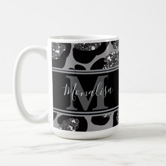 silber und schwarz glittery monogrampersonalisiert kaffeetasse (Links)