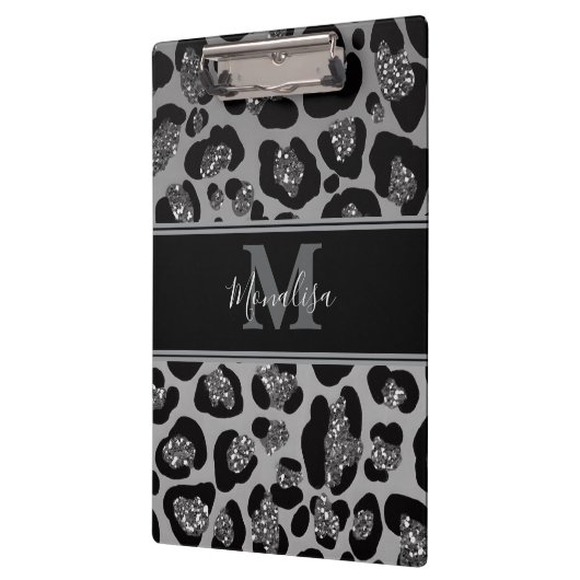 silber und schwarz glittery monogrampersonalisiert klemmbrett (Links)