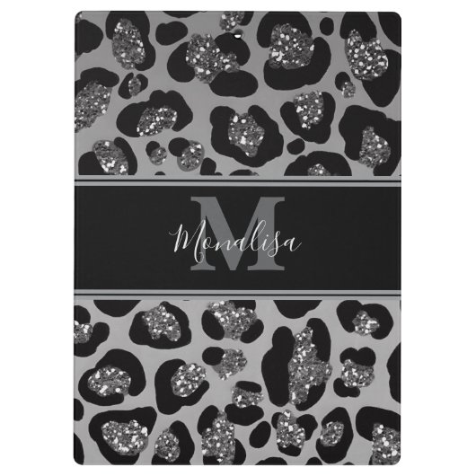 silber und schwarz glittery monogrampersonalisiert klemmbrett (Rückseite)
