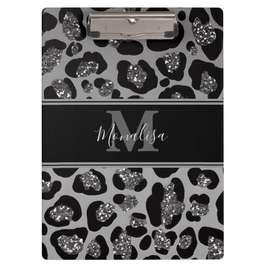 silber und schwarz glittery monogrampersonalisiert klemmbrett (Vorderseite)