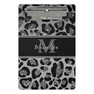 silber und schwarz glittery monogrampersonalisiert mini klemmbrett