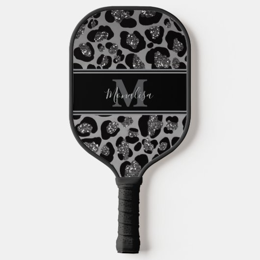 silber und schwarz glittery monogrampersonalisiert pickleball schläger (Rückseite)