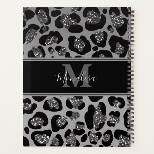 silber und schwarz glittery monogrampersonalisiert planer (Rückseite)
