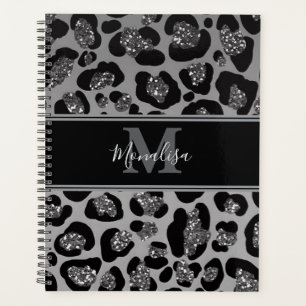 silber und schwarz glittery monogrampersonalisiert planer