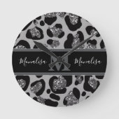 silber und schwarz glittery monogrampersonalisiert runde wanduhr (Vorderseite)
