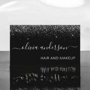 Silber und Schwarz-Glitzer-Friseur Makeup Salon Visitenkarte