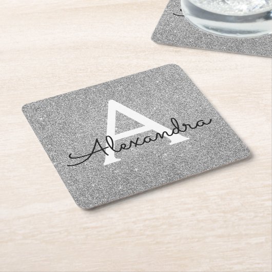 Silber- und Schwarz-Glitzer und Sparklopfmonogramm Rechteckiger Pappuntersetzer (angewinkelt)