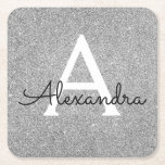 Silber- und Schwarz-Glitzer und Sparklopfmonogramm Rechteckiger Pappuntersetzer<br><div class="desc">Silver Imitats Glitzer und sparkle Elegant Twinkling Lights Monogram Geburtstagsparty Untersetzer. Diese Geburtstagsparty-Untersetzer können auf Ihren Vor- und Erstnamen angepasst werden.</div>