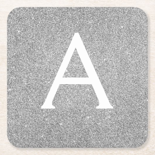 Silber- und Schwarz-Glitzer und Sparklopfmonogramm Rechteckiger Pappuntersetzer (Vorderseite)
