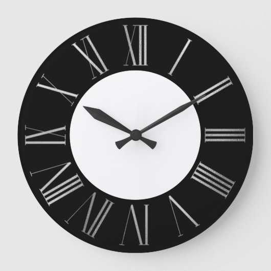 Silber und Schwarz Große Wanduhr (Vorderseite)