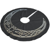 Silber und Schwarz-keltischer sichelförmiger Mond Polyester Weihnachtsbaumdecke (Schrägansicht)