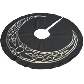 Silber und Schwarz-keltischer sichelförmiger Mond Polyester Weihnachtsbaumdecke