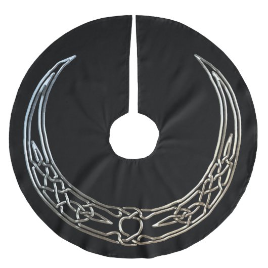 Silber und Schwarz-keltischer sichelförmiger Mond Polyester Weihnachtsbaumdecke (Vorderseite)