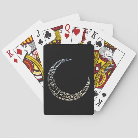 Silber und Schwarz-keltischer sichelförmiger Mond Spielkarten (Rückseite)