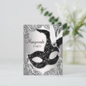 Silber und Schwarz Masquerade Party Einladung (Stehend Vorderseite)
