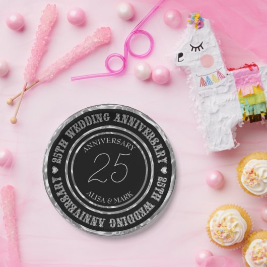 Silber und Schwarz Pappteller (Party)