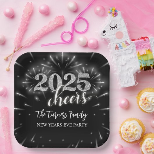 Silber und Schwarz-Silber-Silber-Party Pappteller (Party)