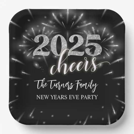 Silber und Schwarz-Silber-Silber-Party Pappteller (Vorderseite)