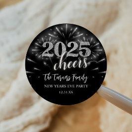 Silber und Schwarz-Silber-Silber-Party Runder Aufkleber