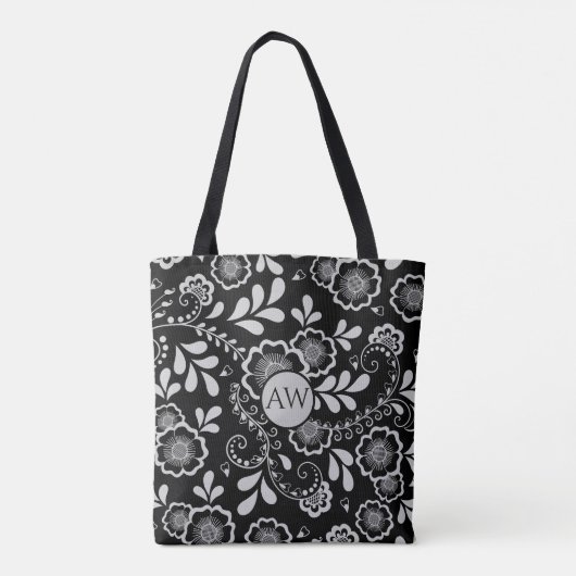 Silber- und Schwarz-Viktorianisch-Spitzen-Monogram Tasche (Rückseite)