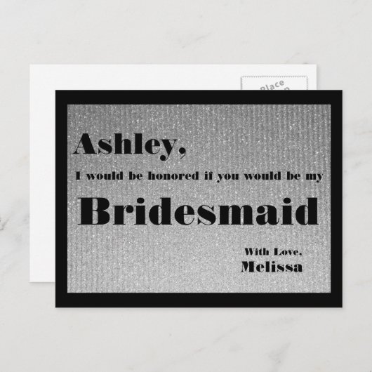 Silber und Schwarz - Werden Sie meine Bridesmaid s Einladungspostkarte (Vorne/Hinten)