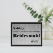 Silber und Schwarz - Werden Sie meine Bridesmaid s Einladungspostkarte (Stehend Vorderseite)
