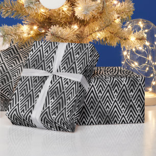 Silber- und Schwarzdiamant Art Deco-Muster Geschenkpapier