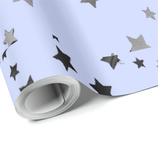 Silber und schwarze Sterne auf blau Geschenkpapier (Rolleneckpunkt)
