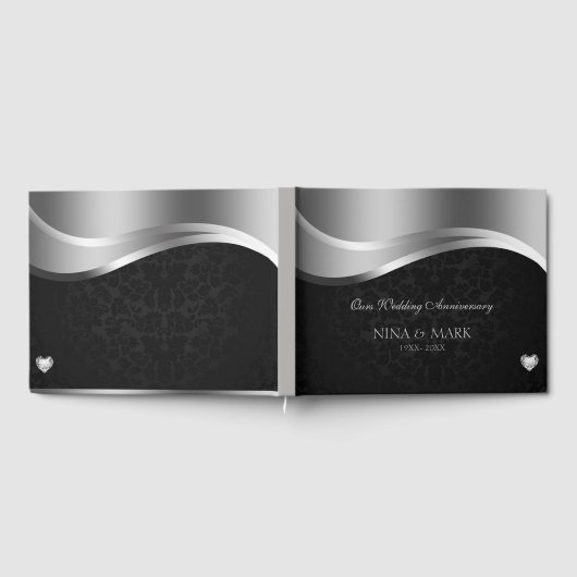 Silber und schwarzer Damast Gästebuch (Voll)