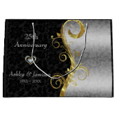 Silber und schwarzer Damast Große Geschenktüte (Vorderseite)